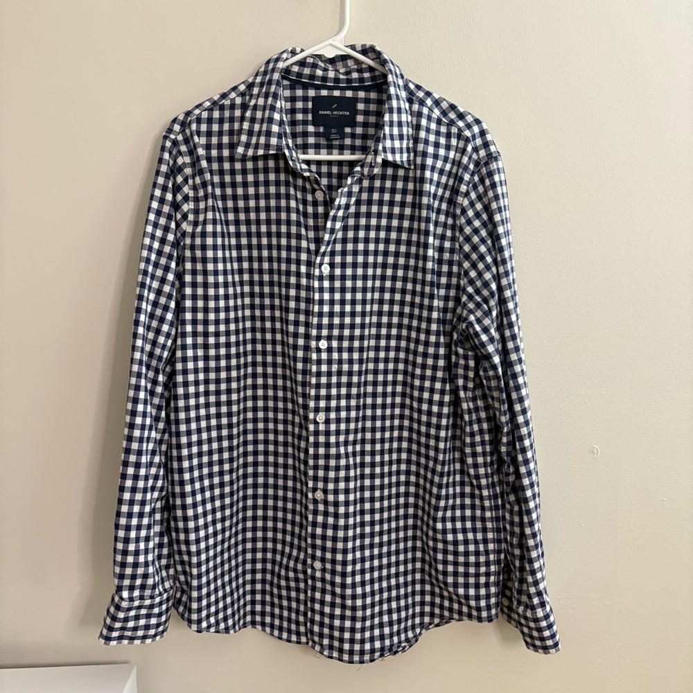 Daniel Hechter Blue White Checkered Shirt Mens Large Dress work business